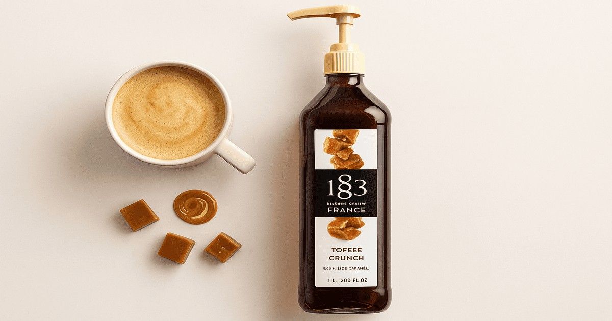 1883 toffee crunch syrup - flavored syrup for hot
