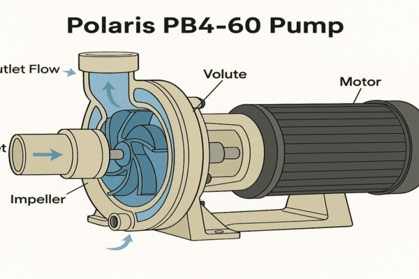 Polaris PB4-60 pool pump with highlighted volute, showing installation and alignment process.