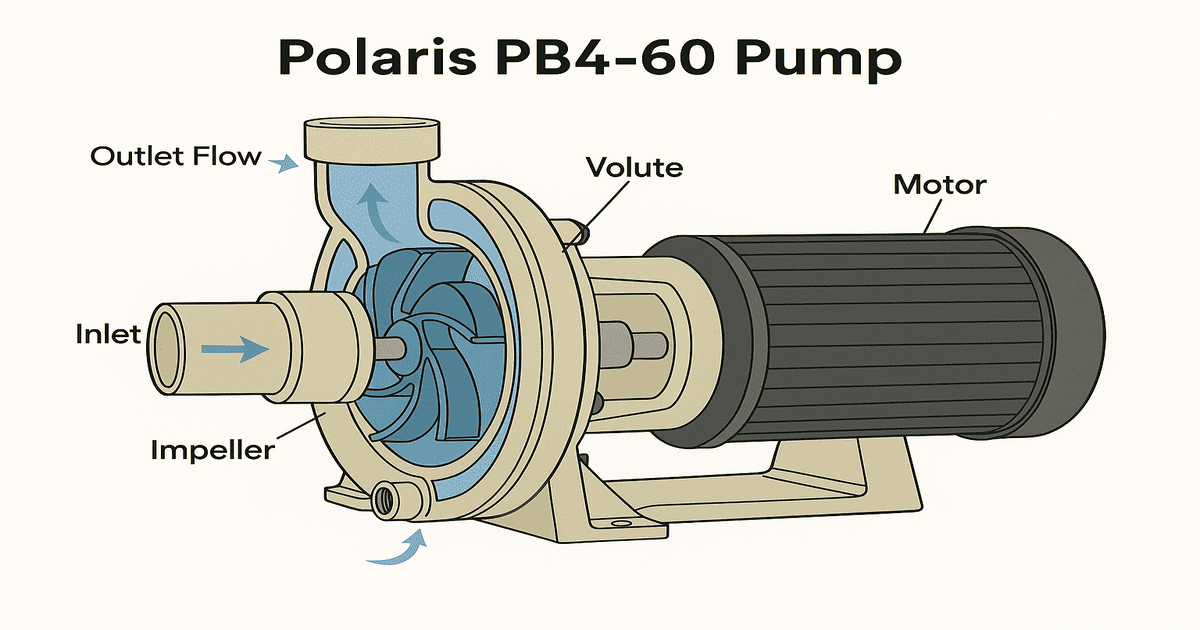 Polaris PB4-60 pool pump with highlighted volute, showing installation and alignment process.